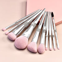 Silver Diamond-Embellished Makeup Brush Set for Beginners - Soft Bristle Blush, Eyeshadow, and Contour Brushes