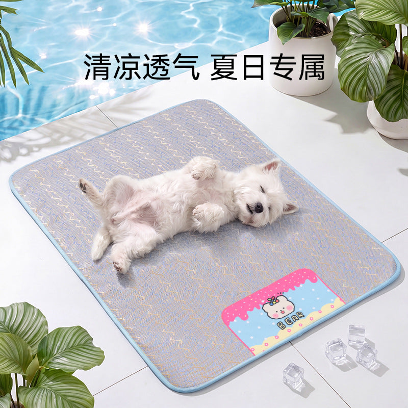 Pet Cooling Mat Cartoon Rattan Ice Silk Dog Bed for Small to Medium Dogs