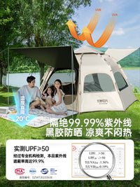 Wilderness Glamping Hexagonal Pop-Up Tent for Camping and Outdoor Adventures, Waterproof and Portable