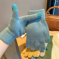 Solid Color Knitted Touchscreen Gloves for Women, Winter Warm Windproof Cycling Gloves