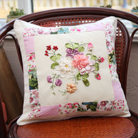 DIY Ribbon Embroidery Pillow Cover Kit - European Floral Design