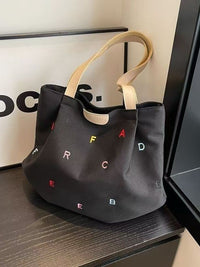 Large Capacity Canvas Tote Bag for Women, Embroidered Letter Shoulder Bag, Student Handbag