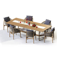 Nordic Outdoor Teak Rope Woven Dining Set for Patio Garden Villa
