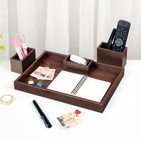 Wooden Desk Organizer with File Tray and Remote Control Holder