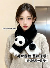 Japanese Style Panda Plush Cross Scarf for Women, Winter Warm Neck Warmer