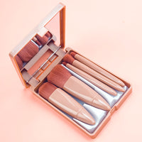 Mini Travel Makeup Brush Set with Mirror Case, 5-Piece Portable Cosmetic Brushes