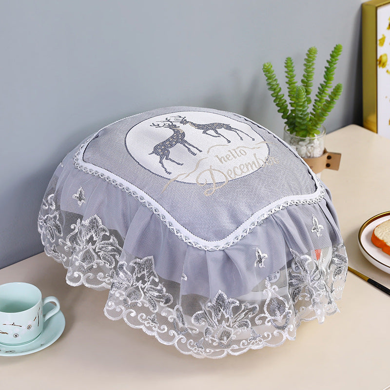 Lace Microwave Oven Dust Cover and Rice Cooker Mat, Oval/Round Tablecloth for Home Appliances