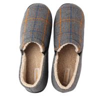 Men's Plaid Fleece-Lined Anti-Slip Warm Indoor Slippers with Thick Sole