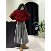 Women's Red Cable Knit Sweater & Pants Set - Autumn 2025 Collection