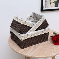 Woven Rattan Desktop Storage Basket with Fabric Lining for Snacks, Cosmetics, Toys, and Sundries