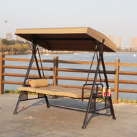 Outdoor 3-Person Iron Art Swing Chair with Reclining Function for Patio Garden Balcony