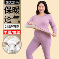 Women's Plus Size Thermal Underwear Set with Cashmere & Silk Blend Lining