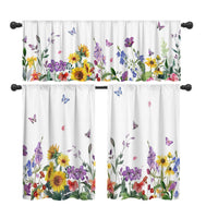 Digital Print Kitchen Window Valance Curtain Set for Dining Room Living Room, Rod Pocket Light Filtering Short Curtains