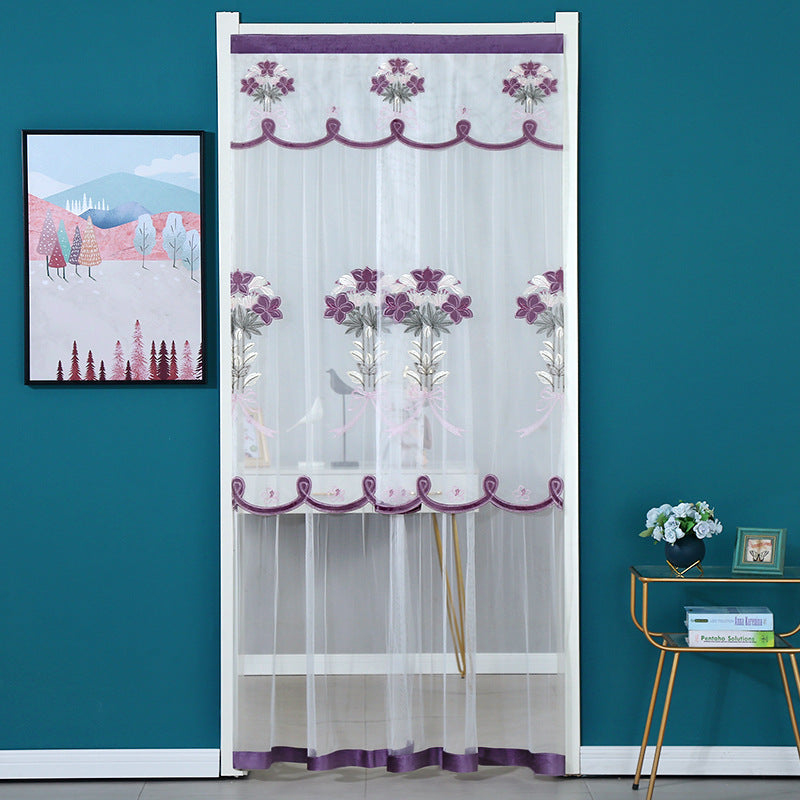 Embroidered Lily Double-Layer Mosquito Net Door Curtain for Bedroom Living Room