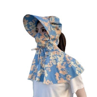 Summer Wide Brim Sun Hat with Neck Flap and Ponytail Hole for Outdoor Cycling Driving