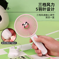 Cartoon Handheld Mini Fan USB Rechargeable Portable Desk Fan with Night Light and Phone Holder