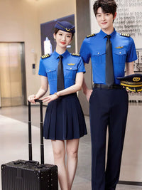Unisex Short Sleeve Pilot Uniform Shirt for Flight Attendants and Railway Crew