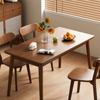 Nordic Solid Wood Dining Table Set with Chairs, Walnut Finish, Rectangular for Small Spaces