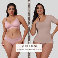 Women's V-Neck Slimming T-Shirt with Waist Cinch, Short Sleeve Body Shaper Undershirt