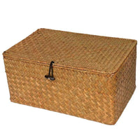 Handwoven Seagrass Storage Box with Lid for Desktop Organization and Home Decor