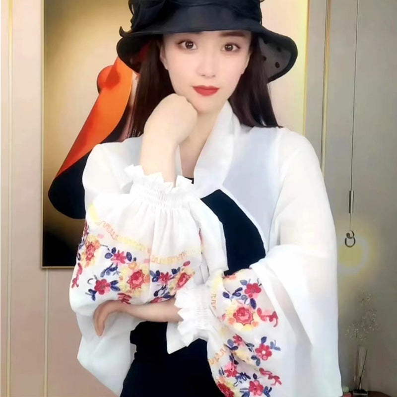 2024 Summer UV Protection Chiffon Shawl with Embroidery for Driving & Cycling