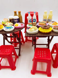 Miniature Dollhouse Dining Table and Chair Set, Foldable Simulation Food Play Model