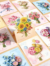 520 Valentine's Day Pop-Up Greeting Card for Girlfriend Boyfriend Wife Husband, Handmade DIY Blank Writable Card with Blessing Bouquet Flowers