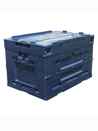 Foldable Storage Bin with Dual Side Opening, Lidded Plastic Container for Industrial Use, Multi-functional Organizer