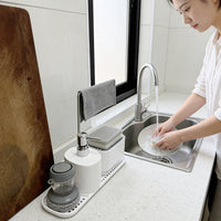 Manual Press Soap Dispenser with Sponge Holder for Kitchen Sink