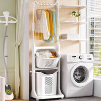 Laundry Hamper Rack with Garment Hanger and Storage Shelves