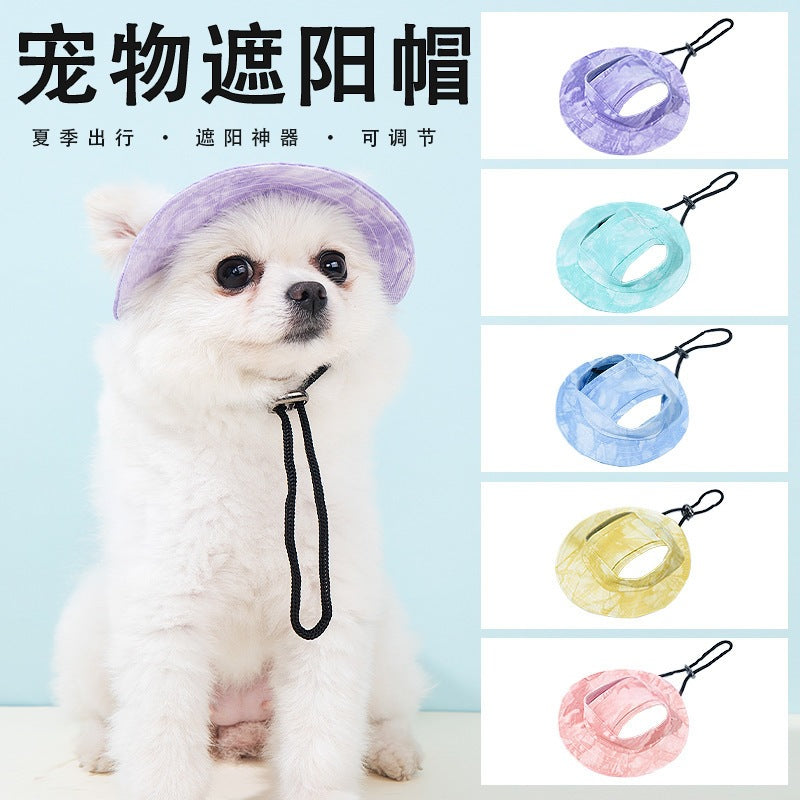 Pet Sun Protection Hat with Ear Holes and Adjustable Drawstring for Dogs and Cats