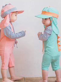 Korean Kids' Long-Sleeve Sun Protection Swimsuit for Boys and Girls with Sun Hat