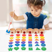 Kids Wooden Magnetic Fishing Game Geometric Shape Color Sorting Educational Toy