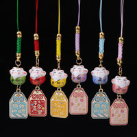 Ceramic Lucky Cat Charm with Alloy Accents for Bags and Phones, Good Fortune and Academic Success Gift