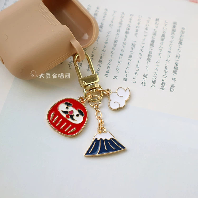 Japanese Daruma Fuji Mountain AirPods Case Keychain Charm