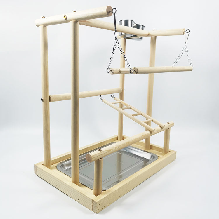 Solid Wood Parrot Play Stand with Ladders and Chains - Bird Training Perch Toy