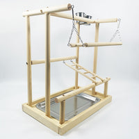 Solid Wood Parrot Play Stand with Ladders and Chains - Bird Training Perch Toy