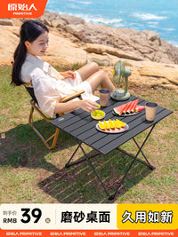 Portable Outdoor Camping Table and Chair Set - Foldable Egg Roll Table with 2 Moon Chairs for Picnic and Travel