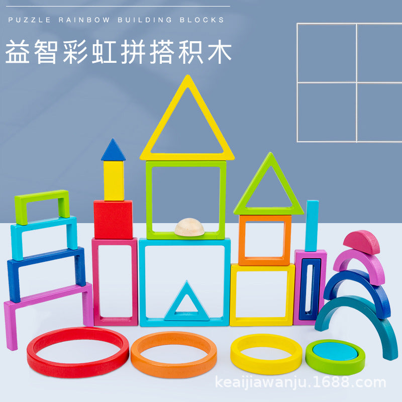 Wooden Rainbow Stacking Blocks Educational Toy for Toddlers and Preschoolers