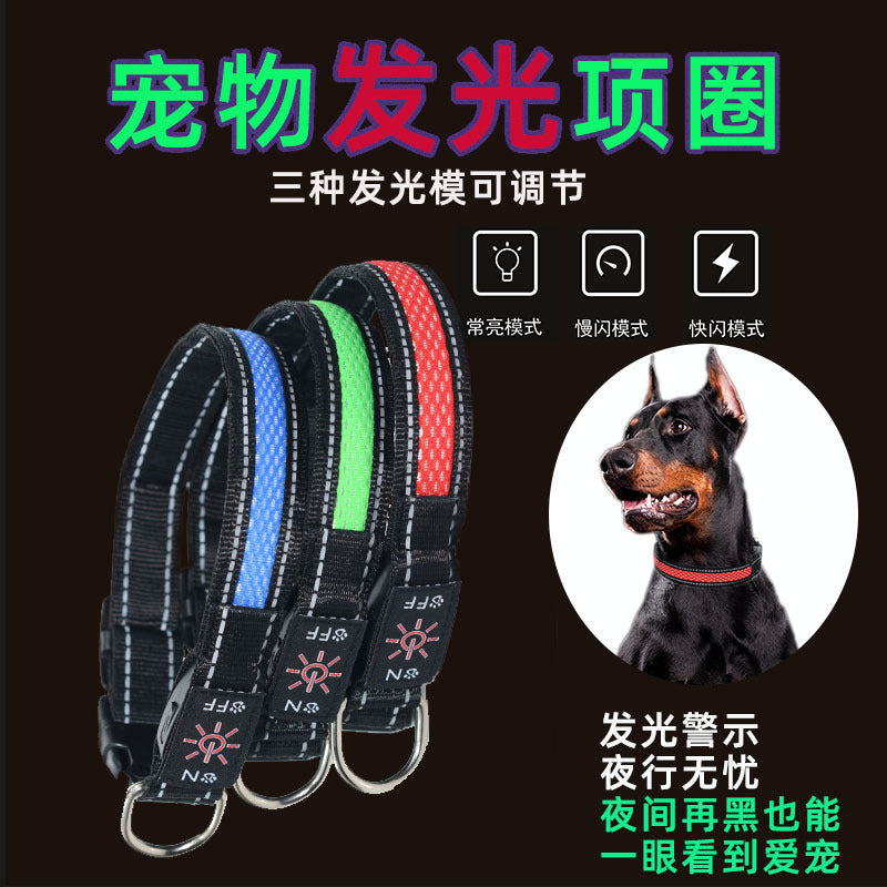 USB Rechargeable LED Dog Collar for Night Safety, Luminous Nylon Collar for Medium to Large Dogs