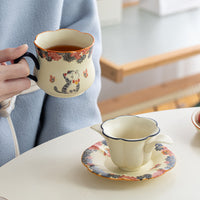 Cute Cat Ceramic Mug with Infuser Lid for Tea Separation, Office and Home Use