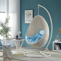 Outdoor Woven Rattan Swing Chair with Stand, Egg-Shaped Hanging Basket Chair for Patio Balcony Garden