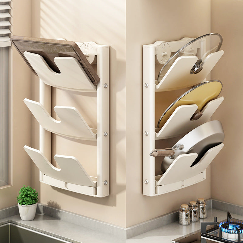 Suction Cup Wall-Mounted Pot Lid Holder & Chopping Board Rack, Foldable Kitchen Organizer