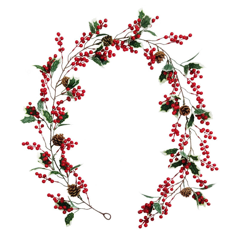 Artificial Eucalyptus Garland with Red Berries and Pinecones for Christmas Decor