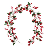 Artificial Eucalyptus Garland with Red Berries and Pinecones for Christmas Decor