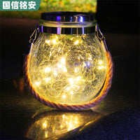 Solar Crackle Glass Jar Hanging Lantern with LED Lights for Outdoor Garden Patio Decor