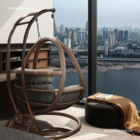 Indoor Outdoor Rattan Wicker Hanging Basket Chair Swing with Stand, Double Hammock Cradle for Patio Yard Balcony