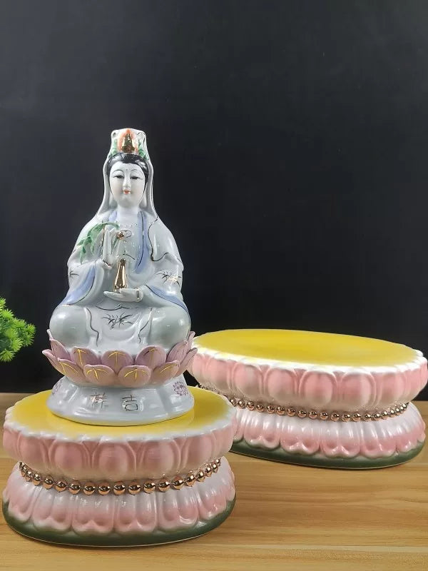 Ceramic Lotus Buddha Statue Pedestal for Guanyin Bodhisattva and Deity Figurines, Elevated Base for Altars and Lotus Lamps