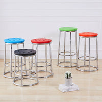 Stainless Steel Bar Stool with Footrest Ring, High Round Stool for Home, Bar, or Game Room
