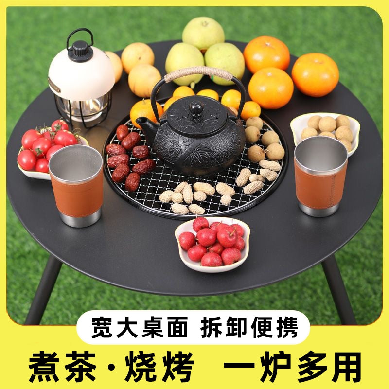 Outdoor Fire Pit BBQ Grill Table Set for Tea Ceremony and Grilling